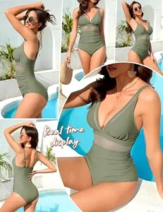 Svanco Mesh Swimsuit for Women One Piece Swimming Costume Tummy Control Ruched Swimwear Push Up Padded Bathing Suit S-XXL