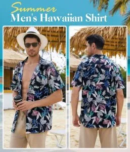 Svanco Hawaiian Shirt Mens Short Sleeve Beach Tropical Shirts Cotton Shirt Casual Aloha Shirts Summer Button Down Floral Shirt for Men UK M-XXL