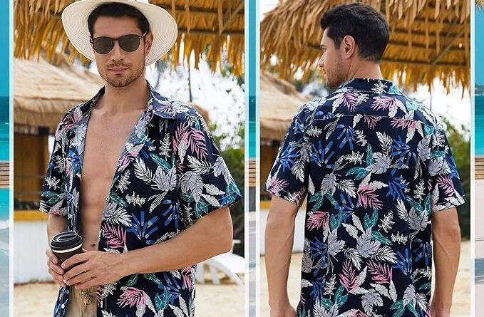 Svanco Hawaiian Shirt Mens Short Sleeve Beach Tropical Shirts Cotton Shirt Casual Aloha Shirts Summer Button Down Floral Shirt for Men UK M-XXL