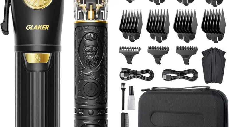 GLAKER Hair Clippers for Men, Professional Mens Hair Clippers and Trimmer Set for Barber, Cordless Grooming Kit with LED Display & 15 Guide Combs, Barber Clippers Hair Cutting Kit for Men