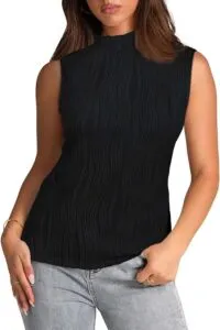 Aokosor Vests for Women Summer Tops Ladies Tank Mock Neck Sleeveless Ribbed Knit