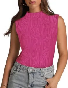 Aokosor Vests for Women Summer Tops Ladies Tank Mock Neck Sleeveless Ribbed Knit