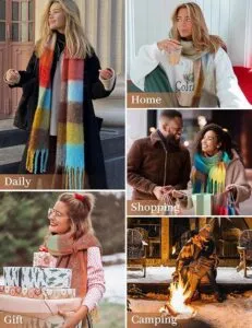 CMTOP Women Tartan Scarf Long Plaid Wrap Winter Warm Check Scarves Shawls Blanket with Tassel Gifts for Ladies GirlsTitle: