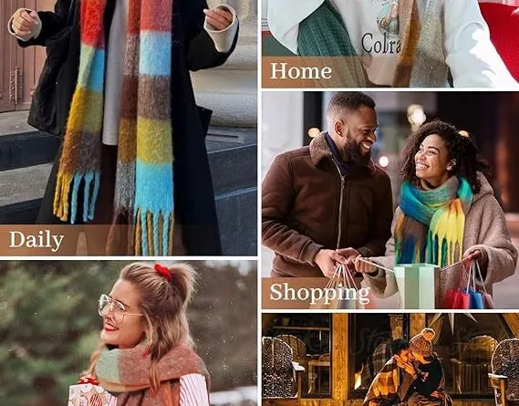 CMTOP Women Tartan Scarf Long Plaid Wrap Winter Warm Check Scarves Shawls Blanket with Tassel Gifts for Ladies GirlsTitle: