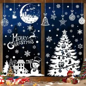 Lonya Christmas Window Stickers, 202 PCS Double Sided Christmas Decorations, PVC Decals Reusable Merry Christmas Snowflakes Santa Claus Tree Christmas Scene Xmas Window Stickers DIY Decorations