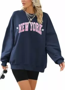 Voqeen Women's Oversized Sweatshirts Crewneck Long Sleeve Casual Loose Pullover Tops New York Y2K Boy Friend Tops