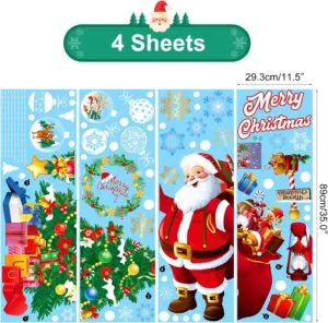 Svanco Xmas Window Stickers Large Chrismas Windows Decals Window Decorations Large Santa Claus Christmas Tree Clings for Christmas Window Display Double Sided Reusable Static Clings